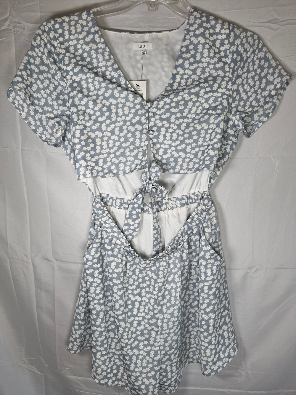 LUCCA Blue Floral Open Midriff Romper